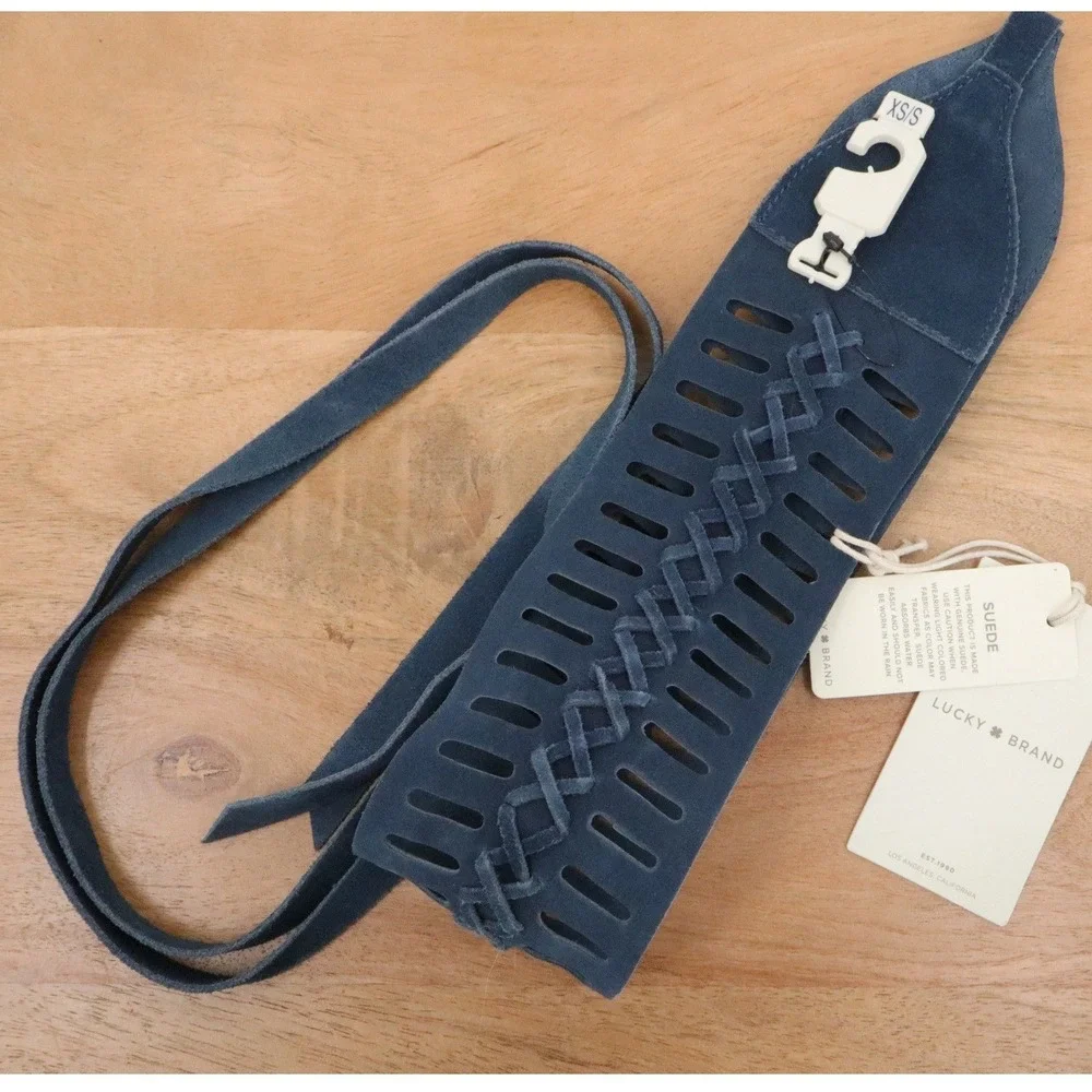 NWT Lucky Brand Navy Blue Suede Perforated Wrap Waist Belt XS S